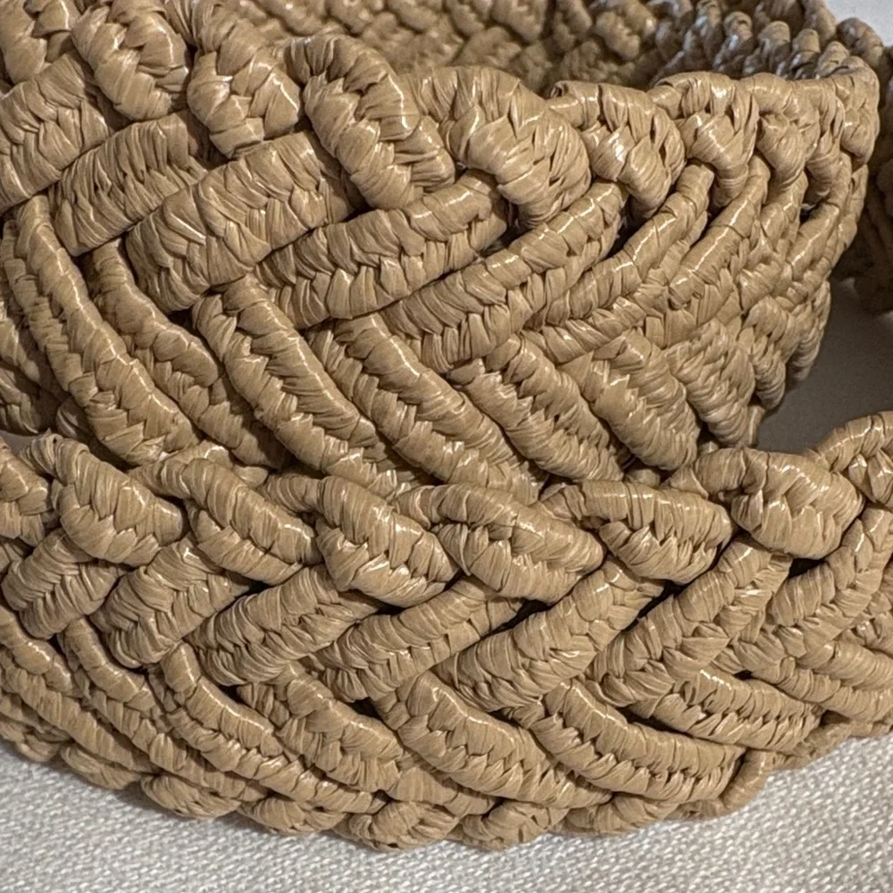 Braided Tan Belt with Brown Leather Accent